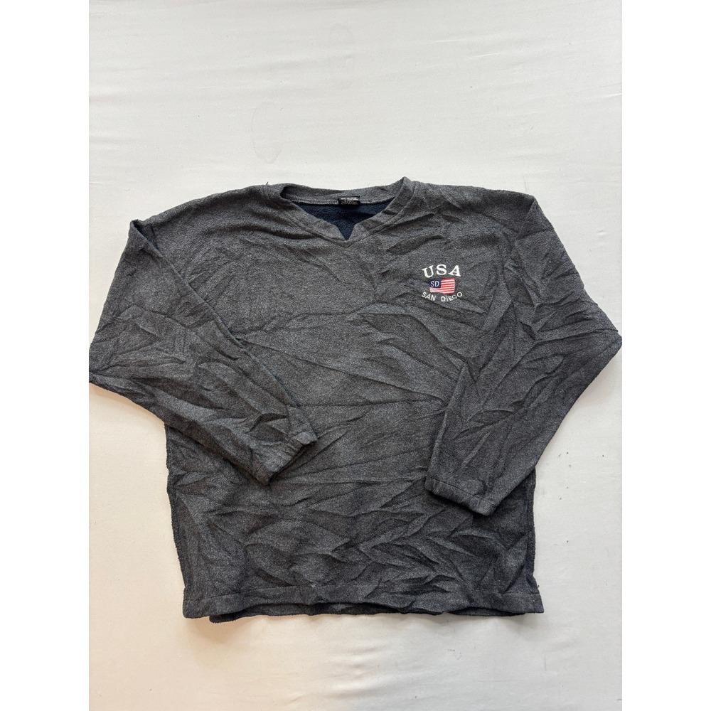 Vintage USA San Diego Fleece Pullover Sweatshirt Charcoal Gray Small Made in USA